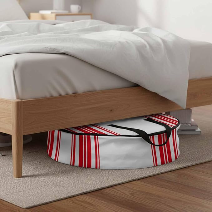 Storage Bag Red Stripes Round Storage Totes Bins Closet Organizers with Zippers & Handle Simple Style Clothes Storage Container for Bedroom Dorm Space Saving Packing Supplies Moving Bags