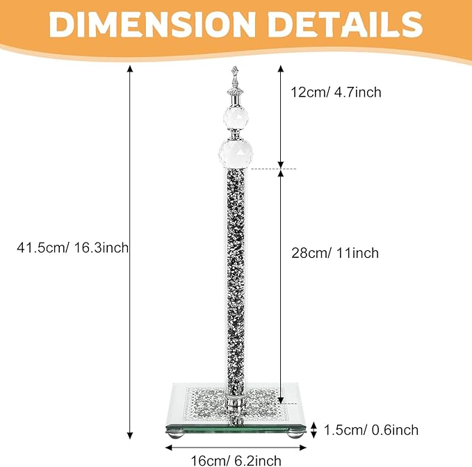 Paper Towel Holder, Bling Black Paper Towel Roll Holder, Deco Standing Paper Towel Holder for Kitchen Countertops Bathroom, Paper Towel Dispenser with Weighted Base, Anti Slip(Square/Black)