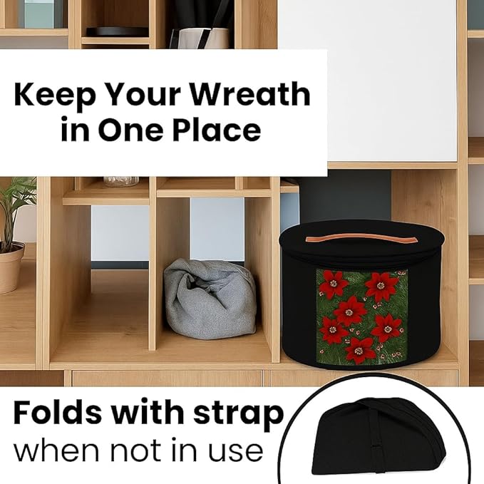 Christmas Wreath Storage Bag,Collapsible Felt Holiday Garland Container with Zipper & Handle, Durable Wreath Organizer Bin for Seasonal Decor Storage 20 x 12 (Black, 12 x 20)