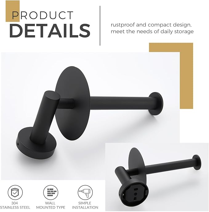 Vertical Tray Toilet Paper Holder, Aomasi 304 Stainless Steel Tissue Roll Hanger with Round Plate, Matte Black Bathroom Kitchen Paper Roll Dispenser Wall Mounted