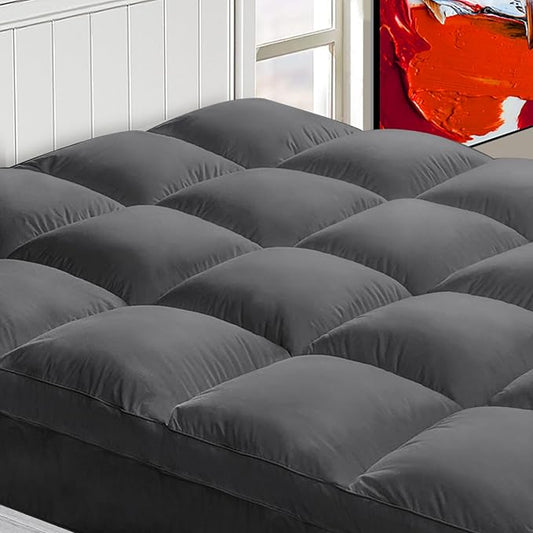 Mattress Topper Super Queen for Back Pain, Extra Thick Mattress Pad Cover, Plush Pillow Top, Deep Elastic Pocket, Grey, 66"X80"+20"