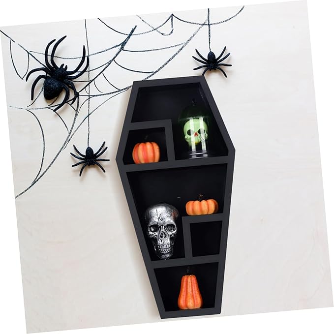 Creative Gothic Coffin Storage Rack Unique Sundries Organizer for Home Decor Eerie Halloween Display Shelf for Makeup and Collectibles Coffin Design