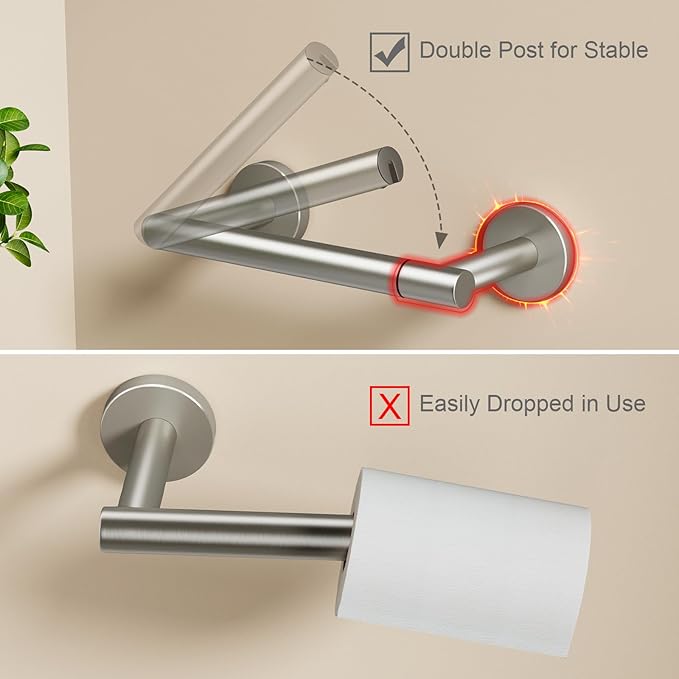 POKIM Brushed Nickel Toilet Paper Holder, Stainless Steel Double Post Pivoting Wall Mount Holder, Fits Mega Large/Jumbo Rolls, Commercial Bathroom Tissue Dispenser for Home & Commercial Use