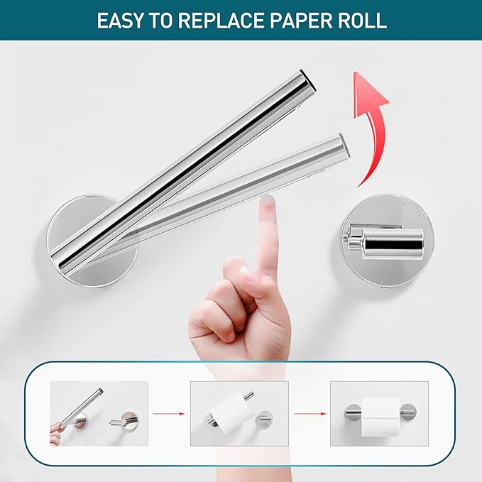 POKIM Polished Chrome Toilet Paper Holder, Stainless Steel Double Post Pivoting Wall Mount Holder, Fits Mega Large/Jumbo Rolls, Commercial Bathroom Tissue Dispenser for Home & Commercial Use