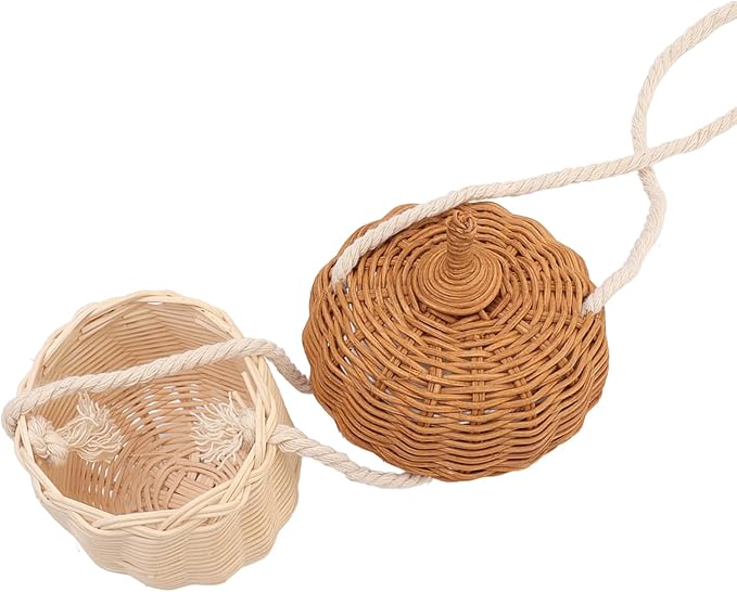 Hanging Baskets Rattan Storage Basket Handmade Photography Props Acorn Shaped Home Decorative for Girls Rattan Basket Bag Kids (Small Shoulder Bag)