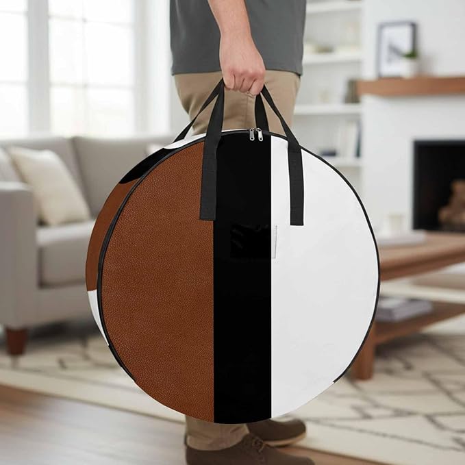 Storage Bag Brown Black Stripe Round Storage Totes Bins Closet Organizers with Zippers & Handle Boho Style Clothes Storage Container for Bedroom Dorm Space Saving Packing Supplies Moving Bags