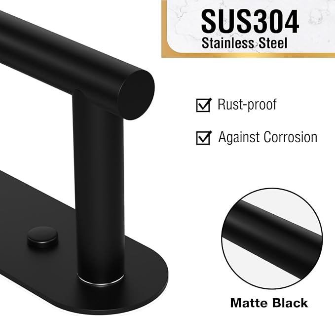 HITSLAM Toilet Paper Holder Matte Black, SUS304 Stainless Steel Bathroom Toilet Paper Roll Holder Wall Mounted and Self Adhesive, No Drill Tissue Holder Use for Washroom and Kitchen