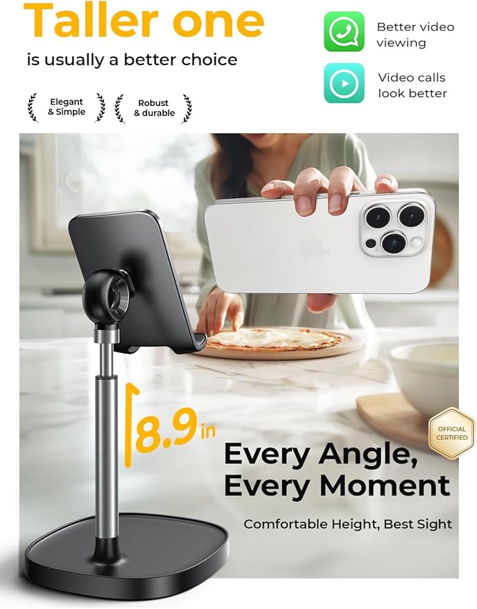 LISEN Cell Phone Stand Phone Holder for Desk Office Decor, Office Desk Accessories Women PC Gaming Essentials iPhone Stand Gadgets Men Gifts for Mom Fit OtterBox Case Switch iPad Air Tablet 4-10 in