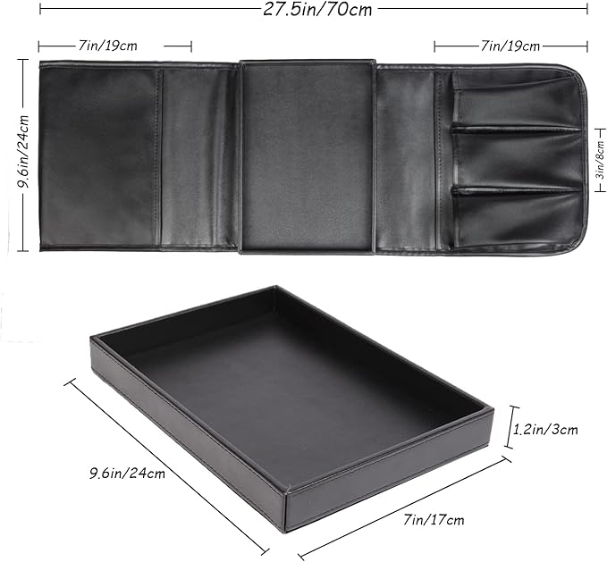 Couch Caddy, Armchair caddy with Detachable Tray, Non-Slip PU Leather Remote Control Holder for Recliner with 5 Pockets (Black)