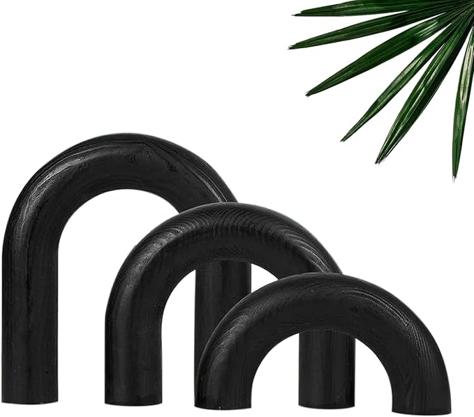 3Pcs Wooden Arches Decorative Object for Coffee Table Boho Shelf Decor Arch Design for japandi Home Aesthetic Shelf Neutral Home Accents (Black Stain)