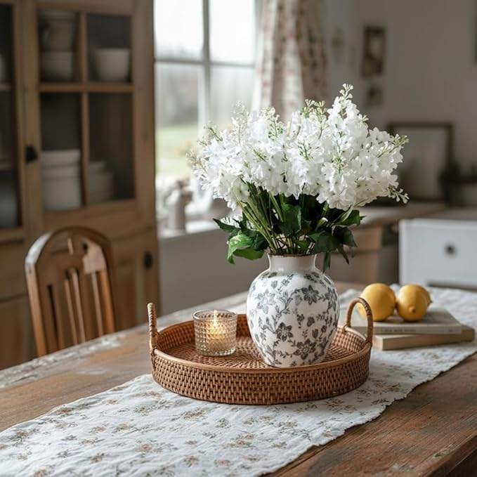 SIDUCAL Ceramic Vintage Vase, 5.83 Inch Retro Ice Cracked Chinoiserie Floral Vase, Rustic Farmhouse Vases for Home Decor, Bookshelf, Garden, Chinoiserie Decor, Tuscan Decor, Gray Floral Pattern