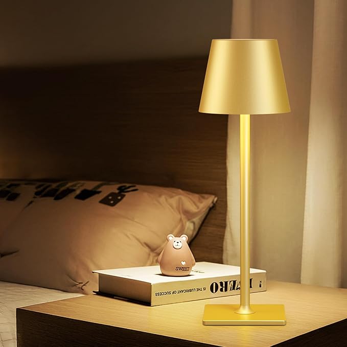 FenFud 2 Pack Gold Cordless Table Lamp - 6000mAh Battery Operated Touch Lamp with 3 Color Stepless Dimming, Waterproof & Wireless for Indoor & Outdoor Use, Perfect for Living Room Camping Café Patio