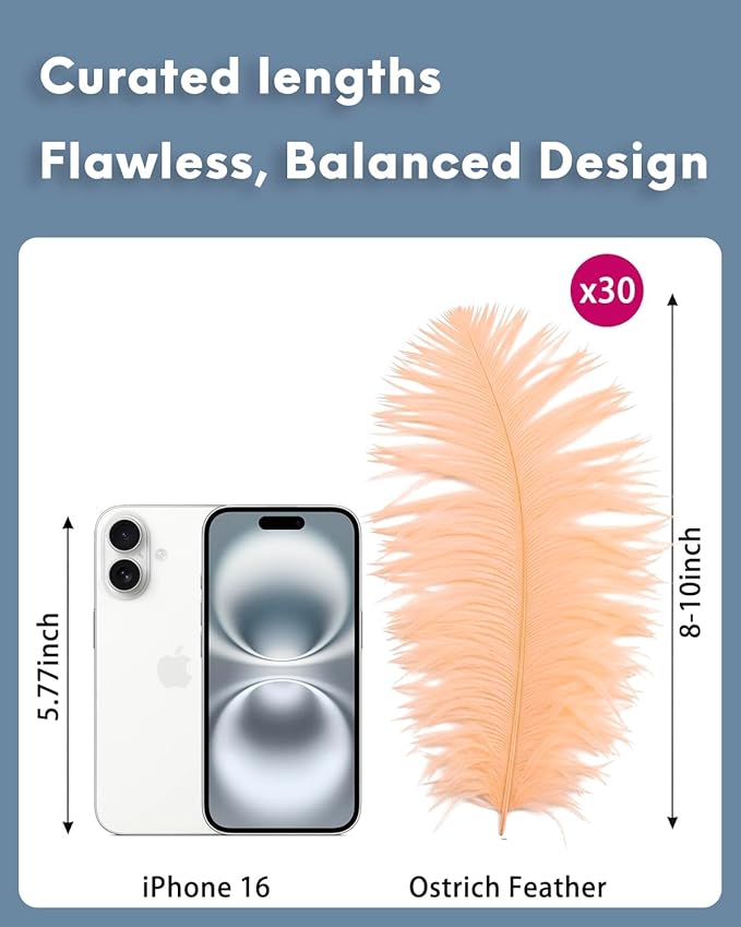30pcs Champagne Ostrich Feathers Natural Bulk 8-10inch(20-25cm) Vase Craft Wedding Home Party Centerpieces Christmas Day Decoration