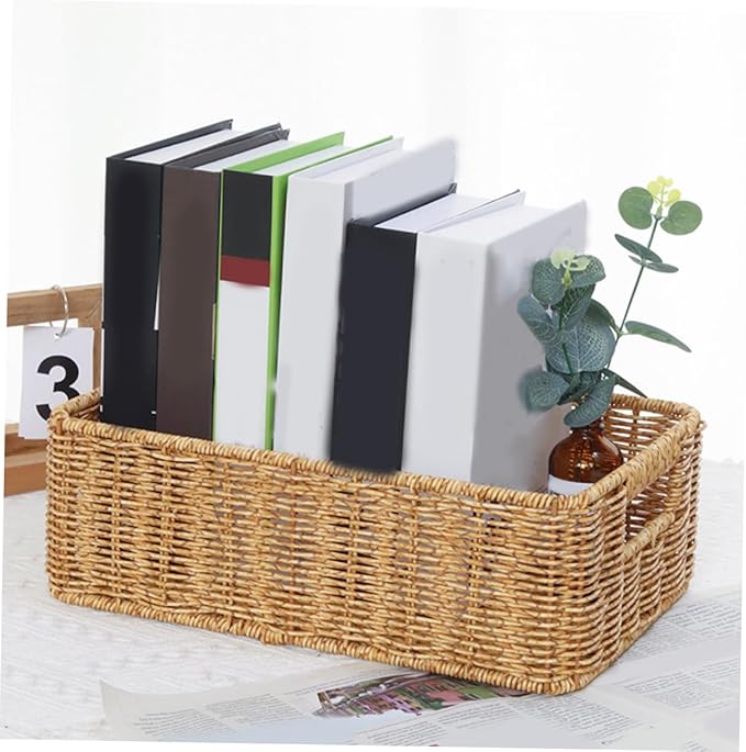 Rattan Storage Basket Wicker Tray Cutlery Basket Small Round Basket Coffee Condiment Holder Hanging Baskets for Storage Large Utensil Drawer Organizer Hamper Sundries Container Pp