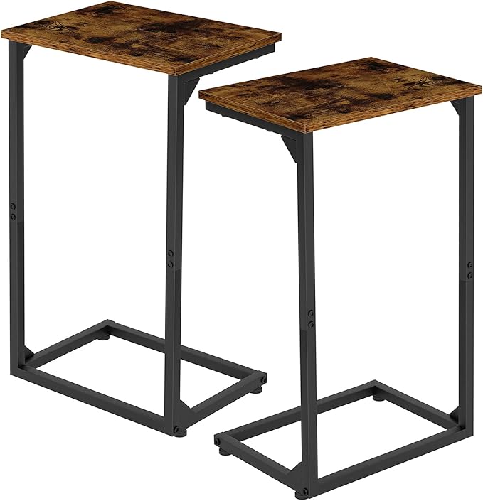 AMHANCIBLE C Shaped End Tables Set of 2, Couch Side Tables that Slide Under, TV Trays for Living Room, Bedroom, Small Space, Sofa, Rustic Brown, HET02BBR
