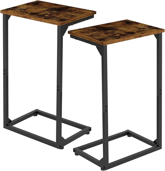 AMHANCIBLE C Shaped End Tables Set of 2, Couch Side Tables that Slide Under, TV Trays for Living Room, Bedroom, Small Space, Sofa, Rustic Brown, HET02BBR