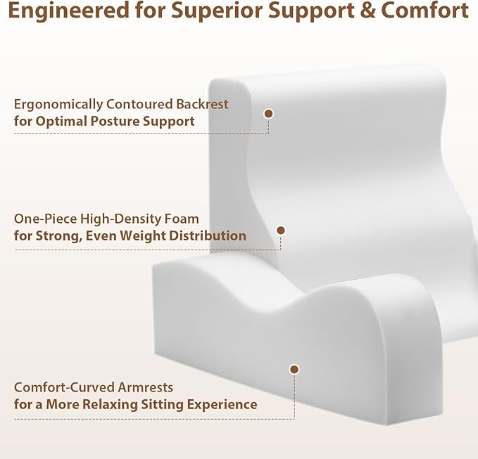 Quilmfoam Reading Pillow for Sitting in Bed Adult, Back Pillow for Sitting Up with Arms, Bed Pillow Back Support for Reading, TV, Gaming & Working, Removable Cover, Lightweight 19", Grey