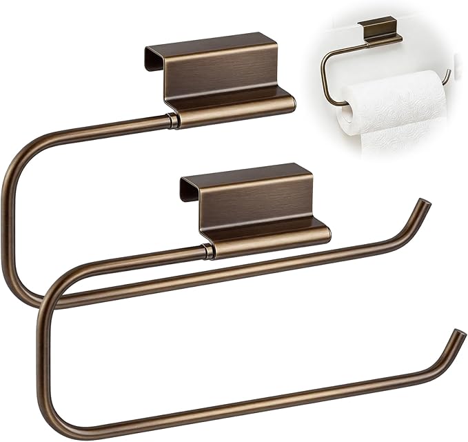 Yaocom 12.4 Inches Cabinet Door Paper Towel Holder Camper Under Sink No Drilling Paper Towel Storage and Dispenser for RV Kitchen Bathroom Laundry Room, Stainless Steel(Vintage Bronze,2 Pcs)