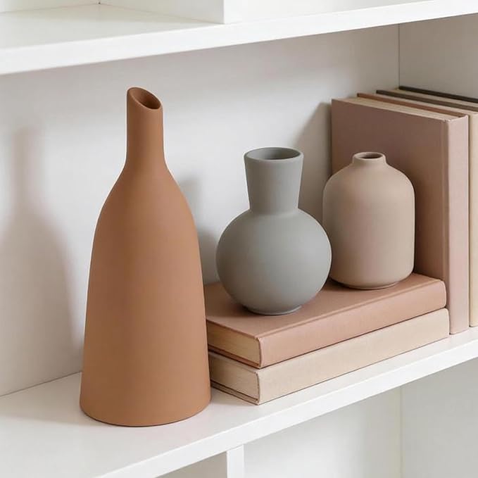 Ceramic Vase Home Table Decor, Pottery Boho Rustic Farmhouse Decor, Small Vases for Coffee & Dinner Table, Mantel, Shelf - Home Decor for Living Room, Bedroom, Office