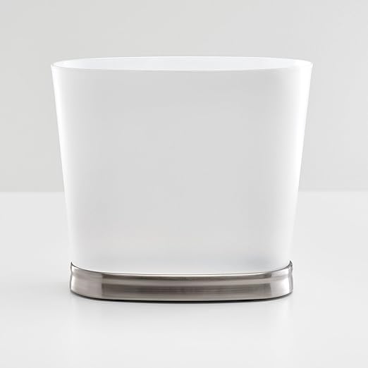 iDesign Slim Bathroom Trash Can, Small Plastic Garbage Can for Bedroom, Office, Desk, or Dorm, Frost/Brushed Nickel