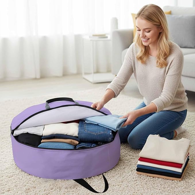36 Inch Round Storage Bag 1 Pack,Purple Watercolor Solid Color Waterproof Wreath Storage Container with Handles&Zipper Minimalist Style Closet Organizer Bags Garland Box