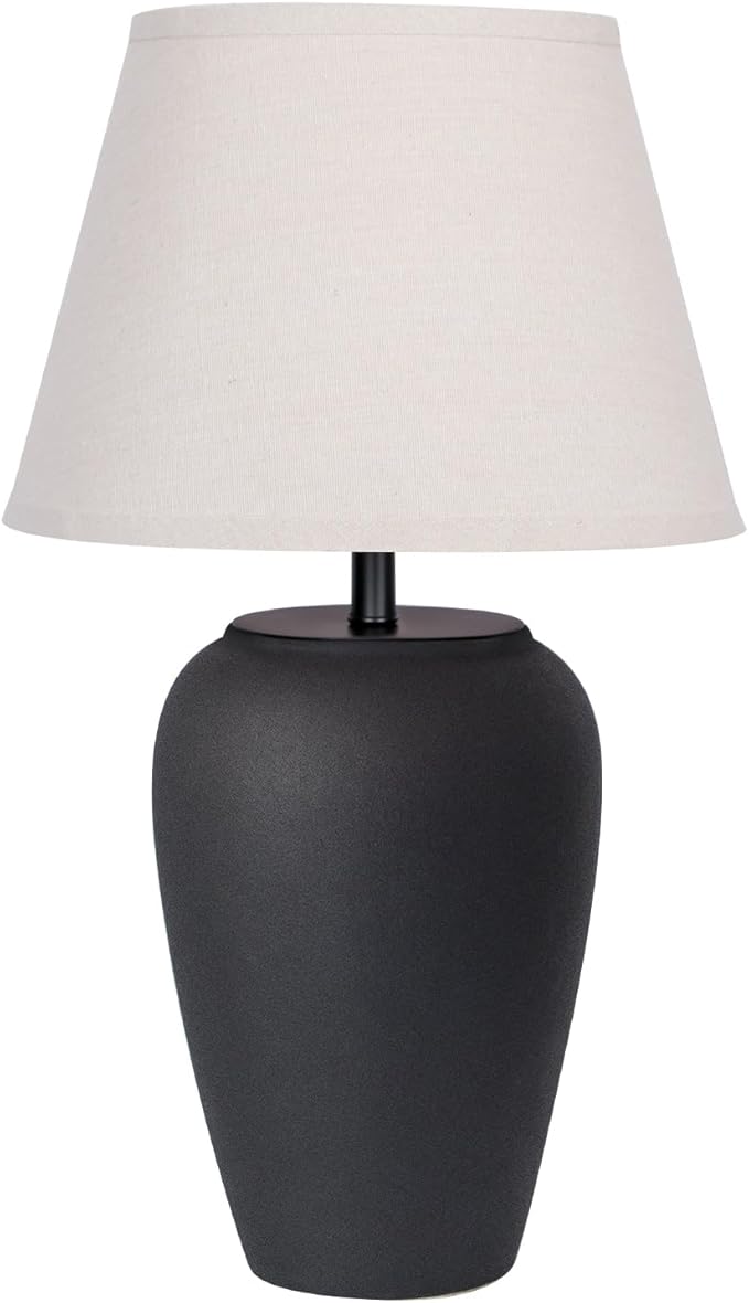 YEPDIN Ceramic Pot Table Lamp 21.25 inch Compact Frosted Nightstand Lamp, Tapered Fabric Shade Bedside, Ceramic Decorative for Living Room Bedroom House Office Entryway, TL3