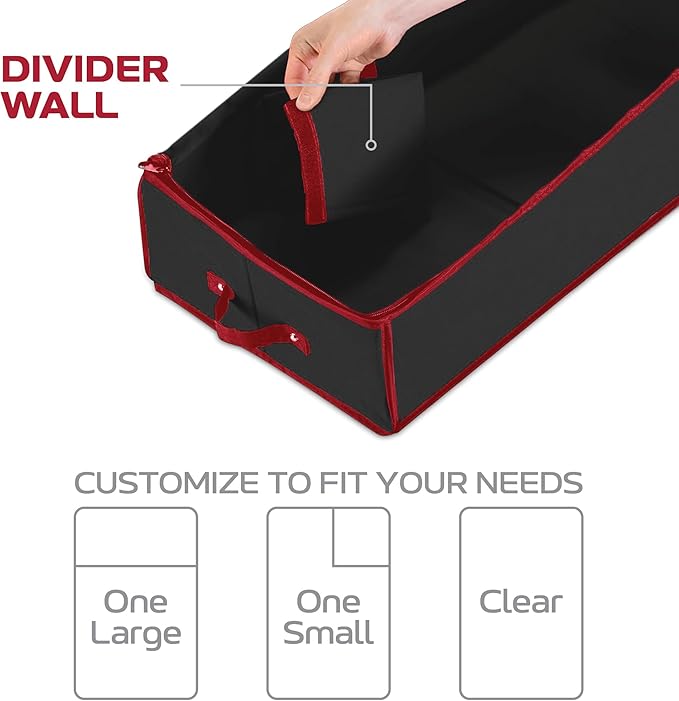 Christmas Wrapping Paper Organizer Storage, with Straps & Pockets, Gift Wrap Organizer Bag for Christmas Decorations, Fits Upto 24 Rolls, Underbed Storage for Holiday Decoration, (Black)