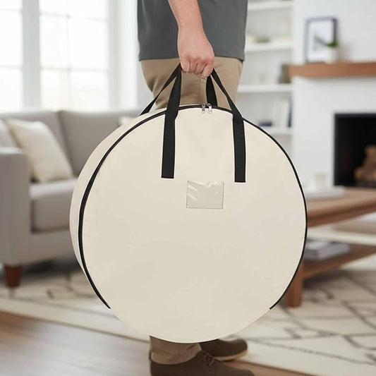 30 Inch Round Storage Bag 1 Pack,Modern Solid Color Cream Art Waterproof Wreath Storage Container with Handles&Zipper Simple Minimalist Style Closet Organizer Bags Garland Box