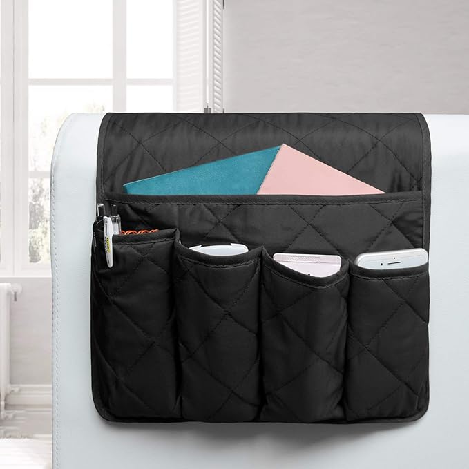 MDSTOP 5 Pockets Remote Control Holder, Magazine Rack, Space Saver Organizer, Draped Over Sofa, Couch, Recliner Armrest