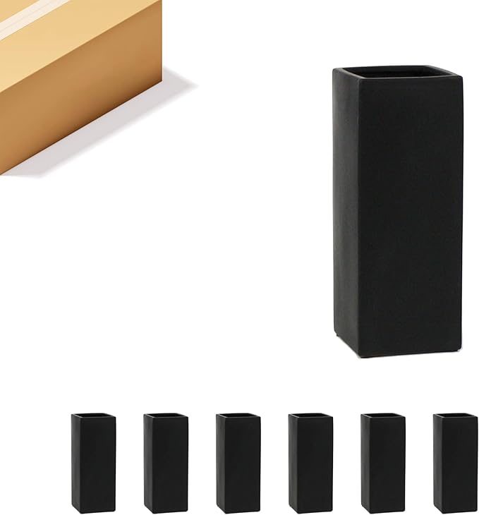 WGV Ceramic Block Vase Bulk, 5" W x 14" H, (Multiple Size/Color Choices) Matte Tall Square Flower Planter Pot, Accents Home Office Tabletop Decor, Ideal Gifts Black 6 Pieces (CSB0514BK)