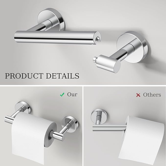 Toilet Paper Holder & Towel Holder, Bathroom Hardware Set-SUS304 Stainless Steel Double Post Pivoting Tissue Roll Holder and Hand Towel Ring Set for Bathroom, RV, Chrome