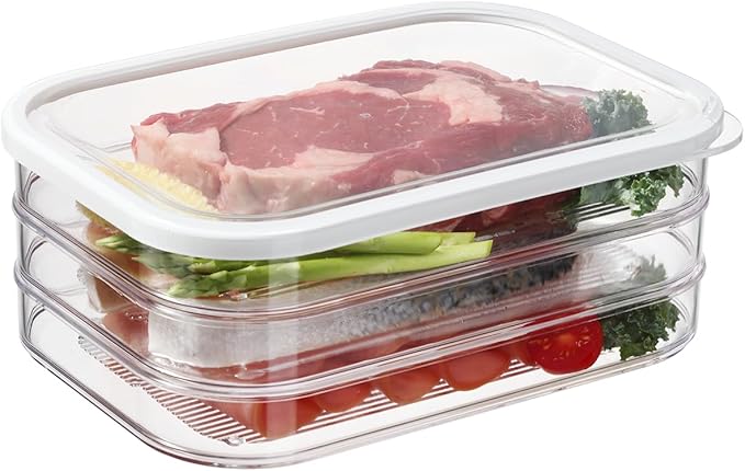 Stackable Deli Meat Storage, 3-Tier Lunch Meat Container for Fridge – Dishwasher Safe, Clear Cold Cuts & Cheese Organizer with Lid, Meal Prep Meat Storage Containers for Refrigerator