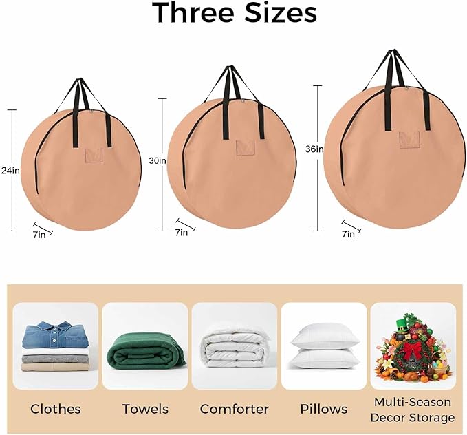 24 Inch Round Storage Bag 1 Pack,Peach Pink Watercolor Waterproof Wreath Storage Container with Handles&Zipper Solid Color Closet Organizer Bags Garland Box