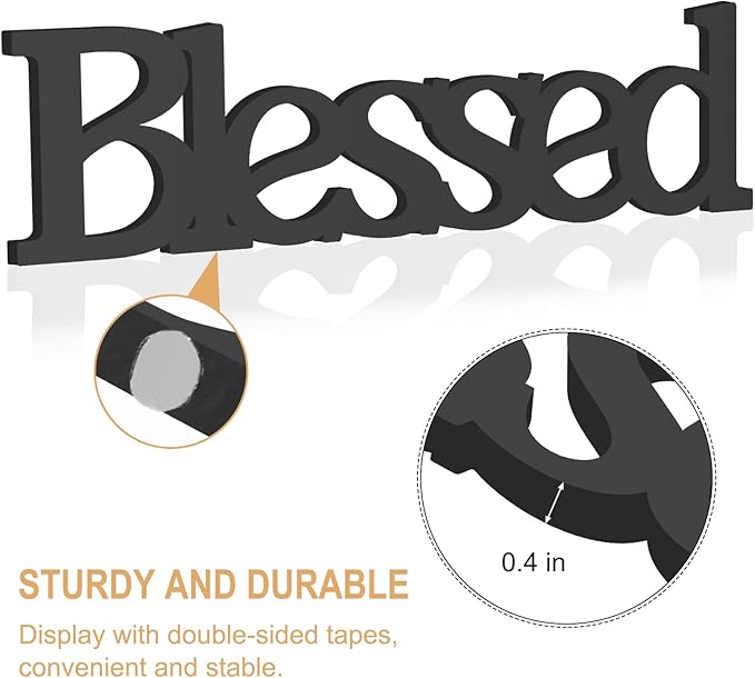 Blessed Letter Table Sign,Rustic Wooden Home Signs Decor (black)