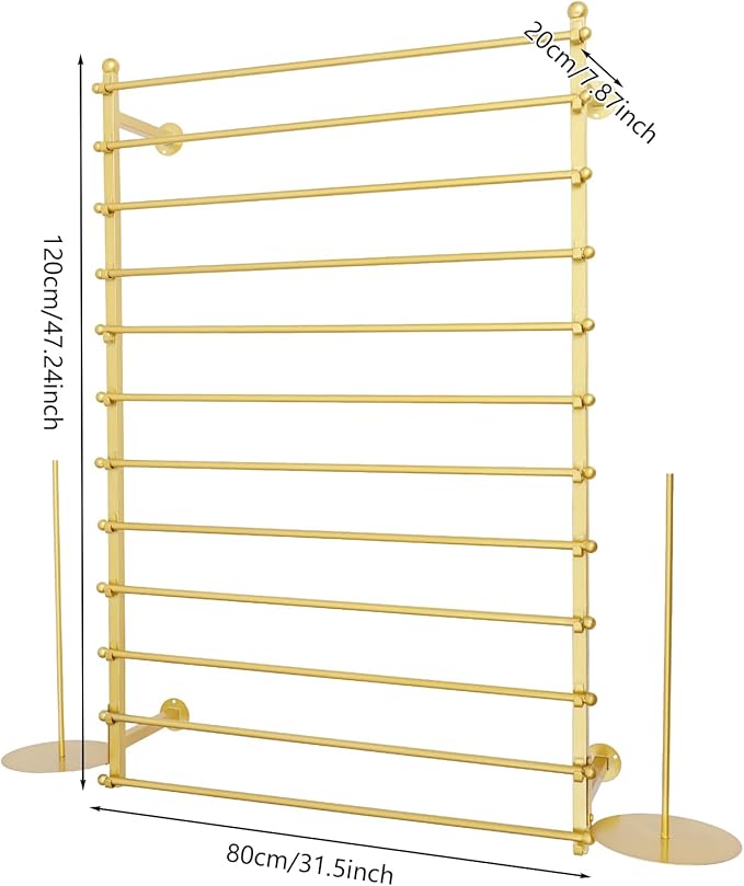 12-Layer Ribbon Holder Organizer Rack Wall Mounted Wrapping Paper Storage Rack Ribbon Dispenser Holder Wrapping Station Display Racks for Craft Room Florist Cake Shop(Gold)