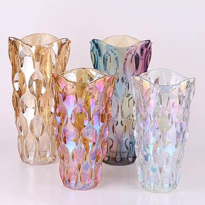 Flower Glass Vase Thick 3.5lb 9.5inch Sparkle vase Bohemian Style, for Centerpieces,Kitchen,Office, Living Room,Wedding,Perfect Home Decor Glass Vase (Sparkle Amber)