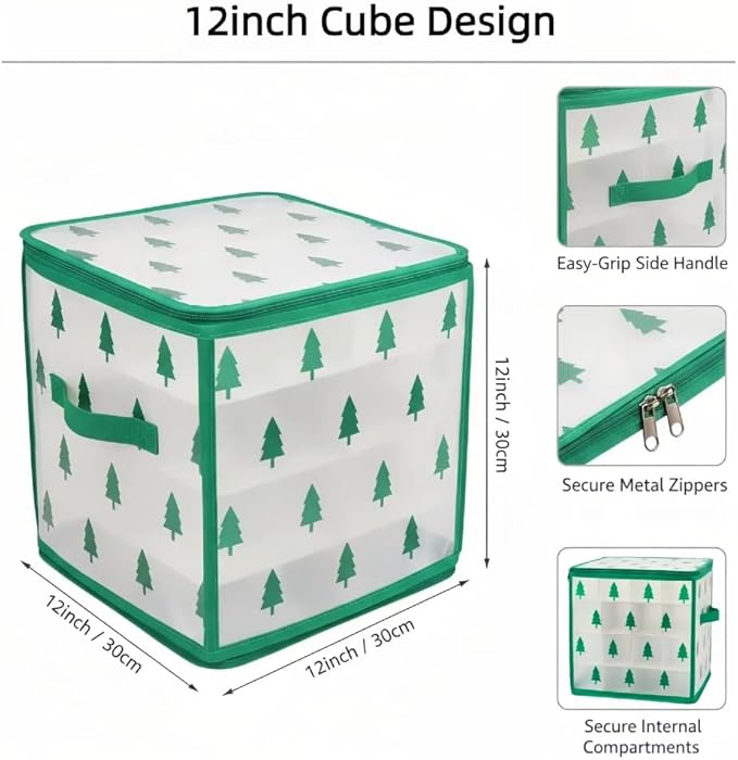 Christmas Ornament Storage Box, Christmas Tree Ornament Organizer, Hard Plastic Storage Container with Dividers, Clear Design Waterproof Case for 3" Seasons Balls