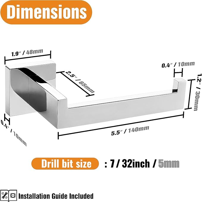 HITSLAM Chrome Toilet Paper Holder Premium 304 Stainless Steel Square Toilet Roll Holder for Bathroom Rustproof Wall-Mounted 2 Pack