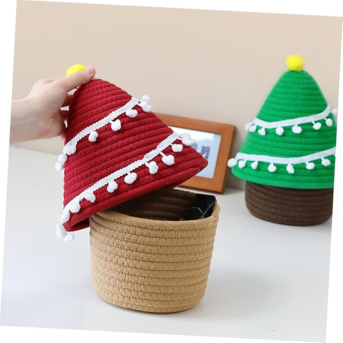 SOLUSTRE Cartoon Christmas Tree Storage Basket Thread Decorative Organizer for Toys and Sundries for Holiday and Everyday Use Lightweight and Stylish Design