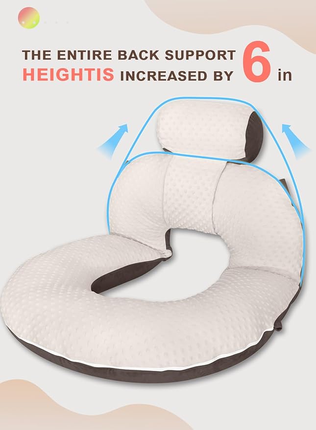 INSEN Reading Pillow, Back Pillow for Sitting in Bed for Reading, Nurse & Relax, Reading Pillow for Adults, Moms & Kids, Sit Up Pillow for Bed, Double-Sided Brown