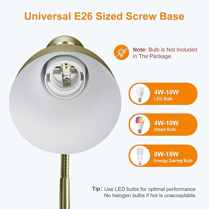 LEPOWER Metal Desk Lamp, Adjustable Goose Neck Table Lamp, Eye-Caring Study Desk Lamps for Bedroom, Study Room and Office (Bronze)
