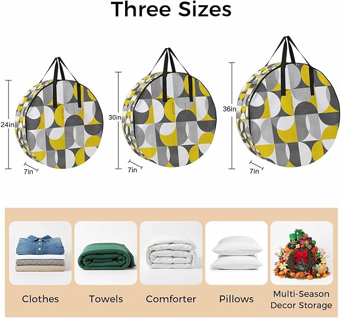 Storage Bag Mid Century Geometric Round Storage Totes Bins Closet Organizers with Zippers & Handle Abstract Modern Yellow Gray Clothes Storage Container for Bedroom Dorm Space Saving Packing Supplies