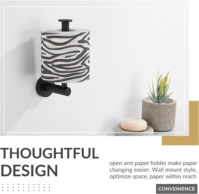 Vertical Tray Toilet Paper Holder, Aomasi 304 Stainless Steel Tissue Roll Hanger with Round Plate, Matte Black Bathroom Kitchen Paper Roll Dispenser Wall Mounted
