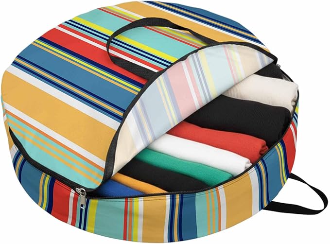 Storage Bag Colorful Stripes Round Storage Totes Bins Closet Organizers with Zippers & Handle Boho Style Lines Striped Clothes Storage Container for Bedroom Dorm Space Saving Packing Supplies Bags