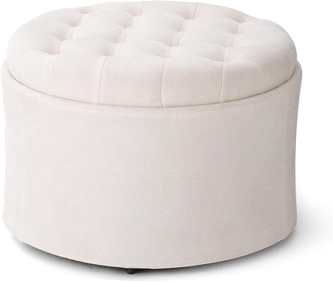 ONBRILL 25" Round Ottoman Coffee Table, Storage Ottoman with Lift-Off Lid, Multifunctional Foot Rest & Hidden Storage, Sturdy Steel Frame for Bedroom, Living Room, Corners, Apartment”