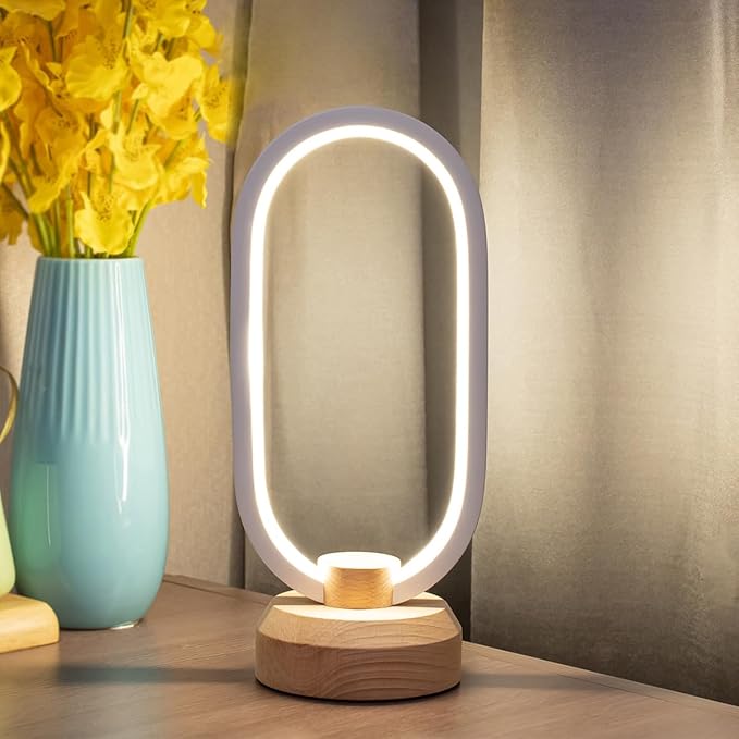 Bedside Table Lamps Bedroom Modern LED Oval Slim Nightstand Lamp,27cm Small Table Light,Warm White 3 Color temperatures,Dimmable Lights with Cable,for Home Adult Kids Living Room Lounge Deco