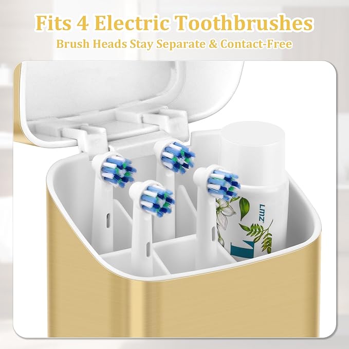 GFWARE Gold Electric Toothbrush Holders - Covered Toothbrush Holder for Bathrooms with Drainage, Dust Proof Toothbrush Holder with Lid, Bathroom Toothbrush Organizer