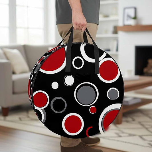 30 Inch Round Storage Bag 1 Pack,Abstract Red Black Circle Waterproof Wreath Storage Container with Handles&Zipper Color Block on Black Closet Organizer Bags Garland Box