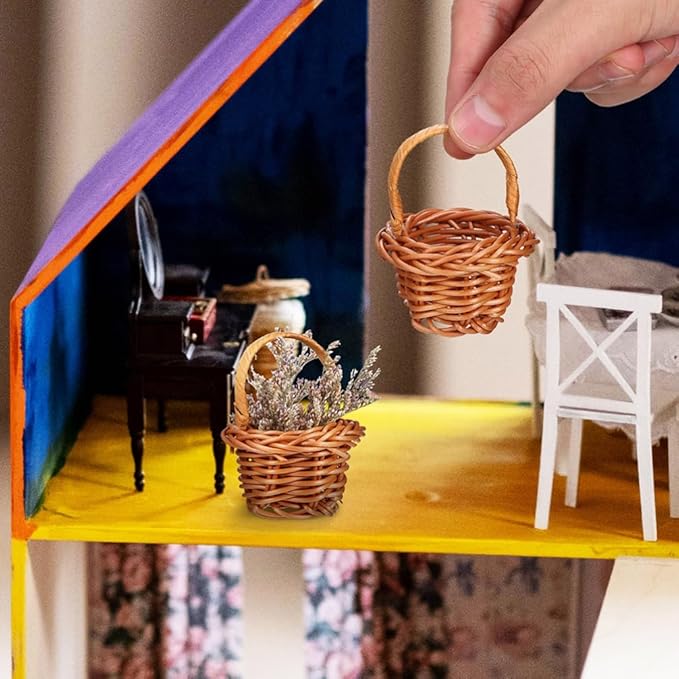Cabilock 12pcs Mini Woven Basket with Handles Miniature Storage Basket Farmhouse Desktop Decorative Accessories for Wedding Party Favors Tree Hanging Ornaments Crafts,