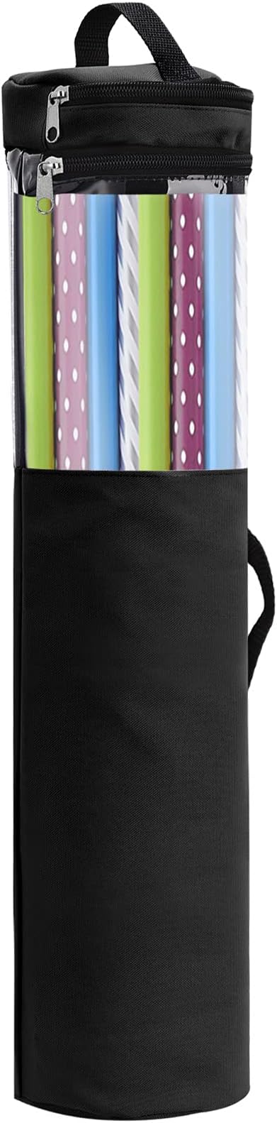 Plcnn Long Gift Wrap Organizer Bag 42x8.8in Christmas Wrapping Paper Storage Bin 600d Oxford Under Bed Gift Wrap Storage with Clear Window, Dual Zips, Carry Handles Black 42inch